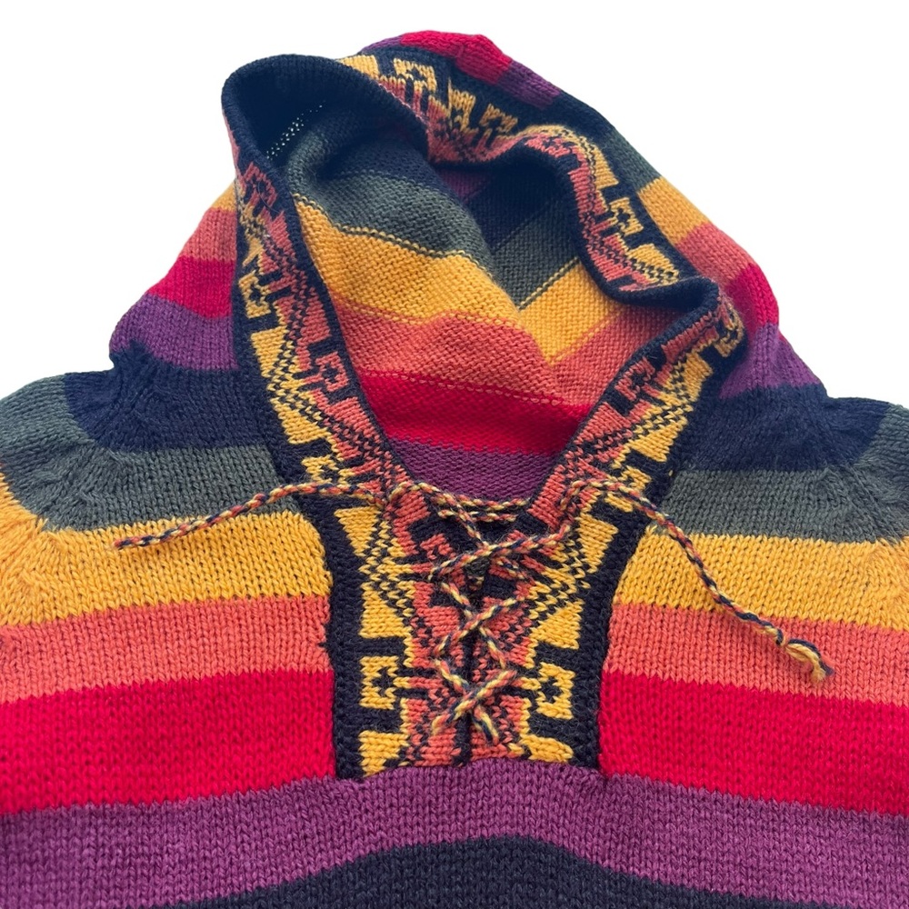ARTESANIAS APAZA ALPACA Women’s S/M Peru Multicolor Sunset Stripe Hooded Sweater - Picture 7 of 15